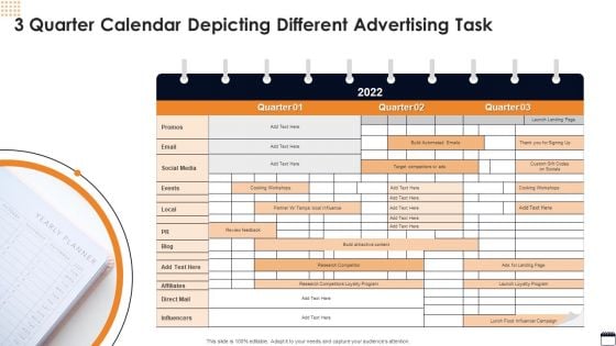 3 Quarter Calendar Depicting Different Advertising Task Introduction PDF