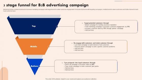 3 Stage Funnel For B2B Advertising Campaign Slides PDF