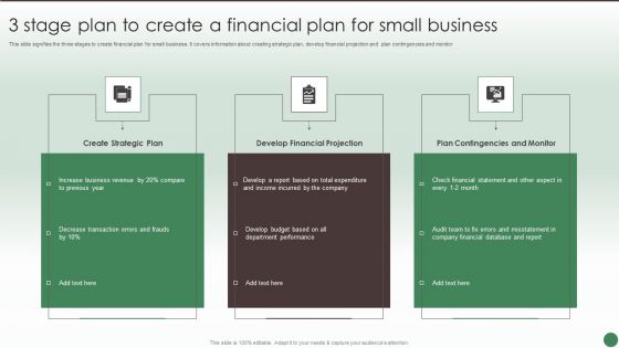 3 Stage Plan To Create A Financial Plan For Small Business Ppt Styles Design Templates PDF