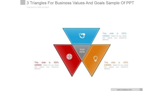 3 Triangles For Business Values And Goals Ppt PowerPoint Presentation Guide