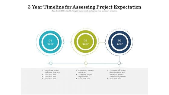 3 Year Timeline For Assessing Project Expectation Ppt PowerPoint Presentation Inspiration Example Introduction PDF