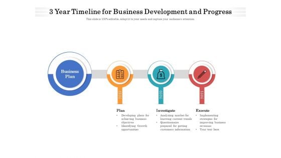 3 Year Timeline For Business Development And Progress Ppt PowerPoint Presentation Gallery Good PDF