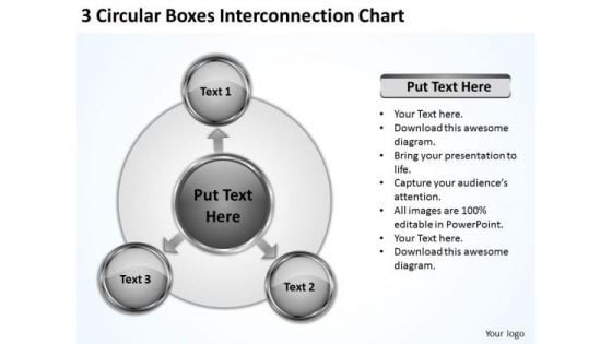 3 Circular Boxes Interconnection Chart Sample Small Business Plan PowerPoint Slides