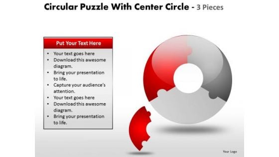 3 Circular Puzzle With Center Circle And 3 Pieces PowerPoint Slides And Ppt Diagram Templates