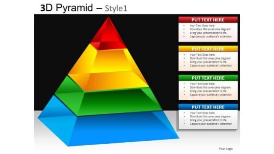 3 Dimensional Pyramid Diagram PowerPoint Slides