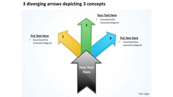 3 Diverging Arrows Depicting Concepts Chart Software PowerPoint Templates