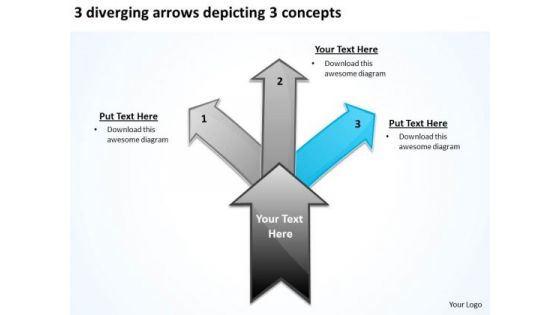 3 Diverging Arrows Depicting Concepts Circular Flow Layout Network PowerPoint Templates