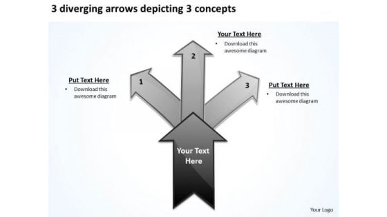 3 Diverging Arrows Depicting Concepts Circular Network PowerPoint Slides