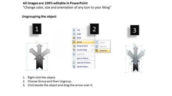 3 Diverging Arrows Depicting Concepts Circular Network PowerPoint Slides