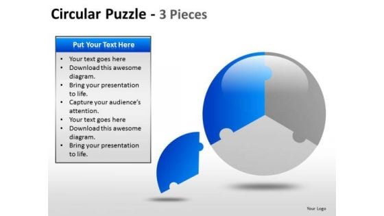 3 Pieces Circle Pie Chart PowerPoint Slides