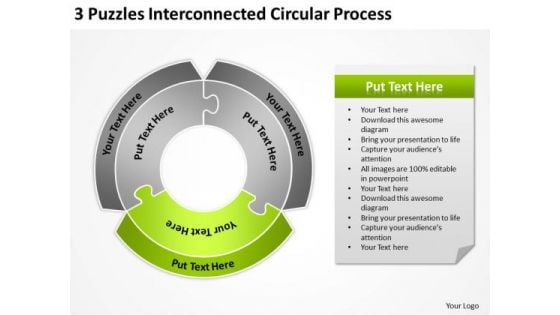 3 Puzzles Interconnected Circular Process Consultant Business Plan PowerPoint Templates