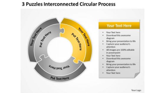 3 Puzzles Interconnected Circular Process Fitness Business Plan PowerPoint Slides