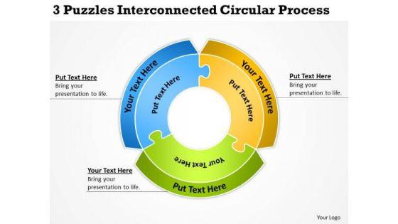 3 Puzzles Interconnected Circular Process Ppt Example Business Plan PowerPoint Slides