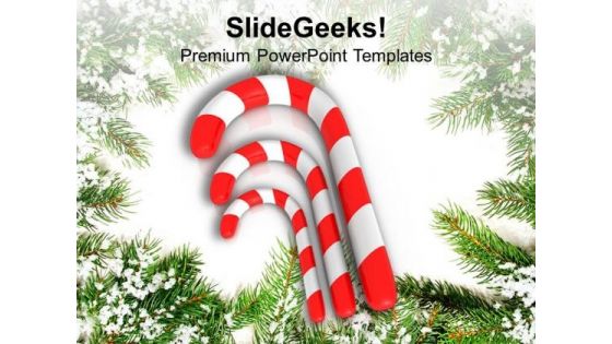 3 Red Candies Cane Christmas PowerPoint Templates Ppt Backgrounds For Slides 1212