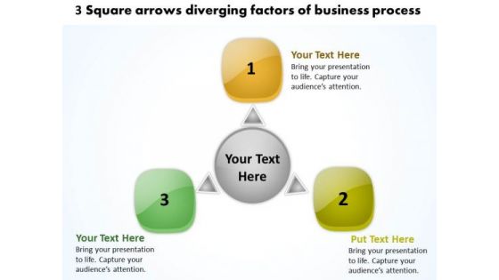 3 Square Arrows Diverging Factors Of Business Process Cycle Chart PowerPoint Templates