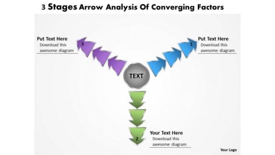 3 Stages Arrow Analysis Of Converging Factors Cycle Diagram PowerPoint Templates