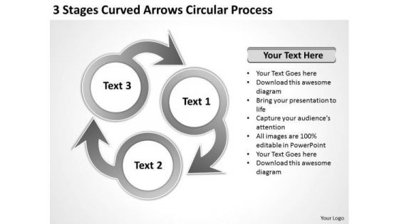 3 Stages Curved Arrows Circular Process How To Form Business Plan PowerPoint Templates