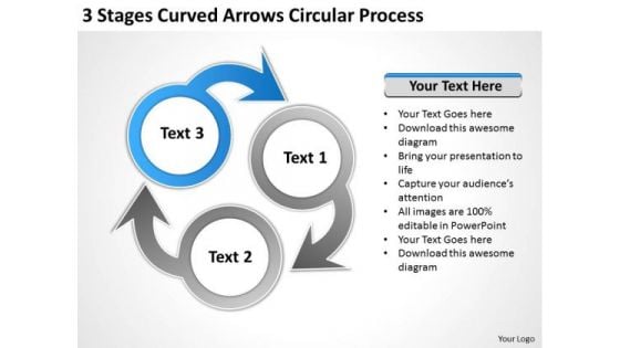 3 Stages Curved Arrows Circular Process Ppt Business Plan Formats PowerPoint Templates