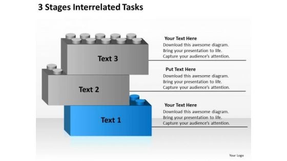 3 Stages Interrelated Tasks Business Plan Model PowerPoint Templates