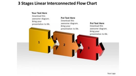 3 Stages Linear Interconnected Flow Chart Business Plan Outline PowerPoint Templates