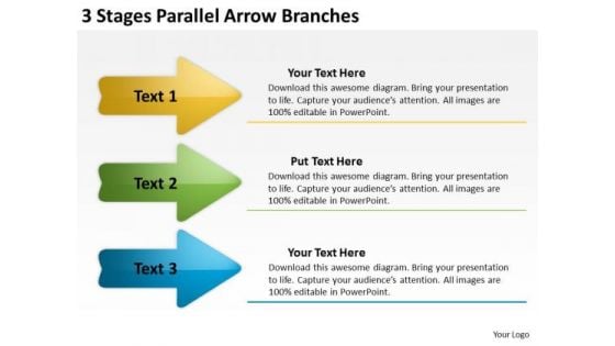 3 Stages Parallel Arrow Branches Buy Business Plan PowerPoint Templates
