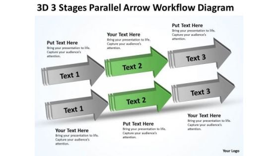 3 Stages Parallel Arrow Workflow Diagram 90 Day Business Plan Examples PowerPoint Templates