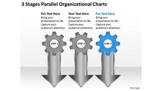 3 Stages Parallel Organizational Charts Business Plan PowerPoint Templates