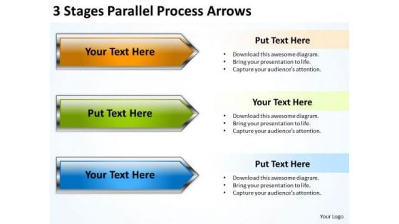 3 Stages Parallel Process Arrows Business Plan Format PowerPoint Templates