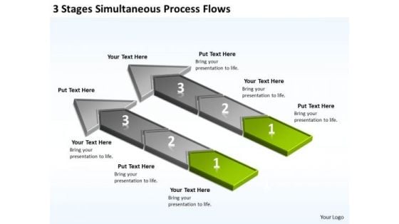 3 Stages Simultaneous Process Flows Business Plan Tools PowerPoint Templates