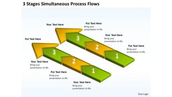 3 Stages Simultaneous Process Flows Software Business Plan Example PowerPoint Templates