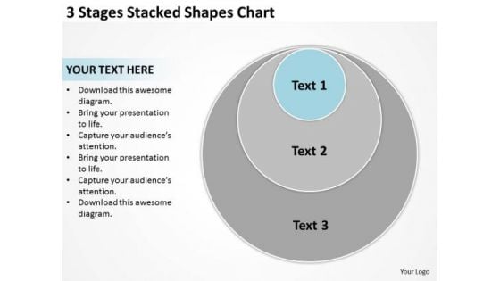 3 Stages Stacked Shapes Chart Business Plan PowerPoint Slides