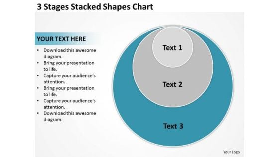 3 Stages Stacked Shapes Chart Ppt How To Type Business Plan PowerPoint Slides