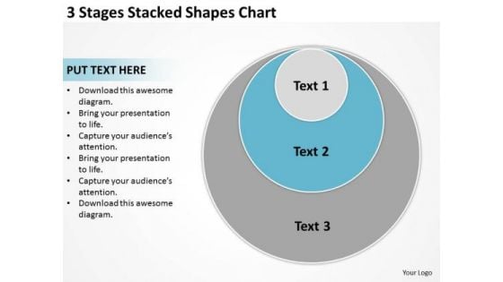 3 Stages Stacked Shapes Chart Simple Business Plan PowerPoint Slides