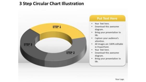 3 Step Circular Chart Illustration Basic Business Plans PowerPoint Slides