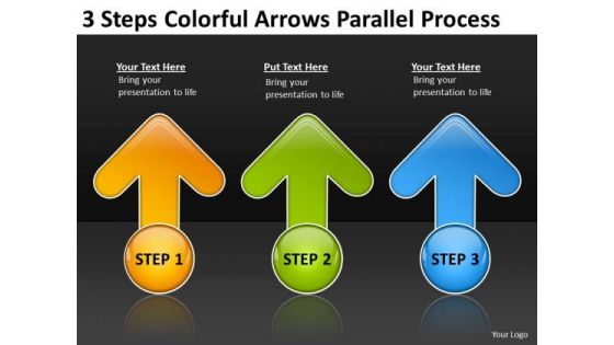 3 Steps Colorful Arrows Parallel Process Business Plan Example Free PowerPoint Slides