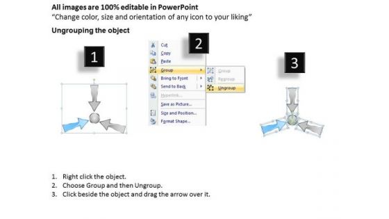 3 Steps Converging Arrow Process Layout Circular Diagram PowerPoint Templates
