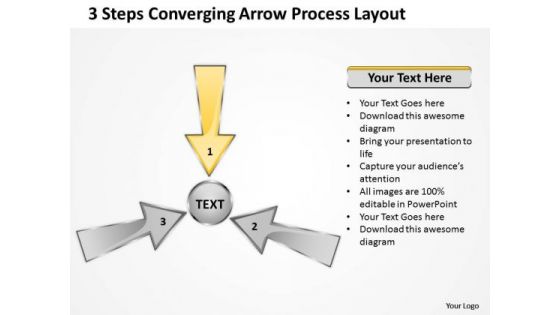 3 Steps Converging Arrow Process Layout Cycle Flow Diagram PowerPoint Template