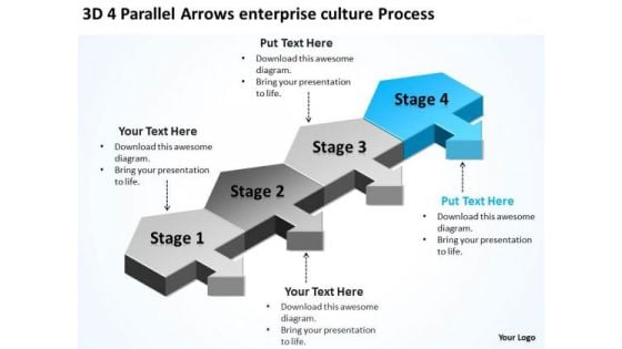 3d 4 Parallel Arrows Enterprise Culture Process Ppt Business Plan Sample PowerPoint Templates