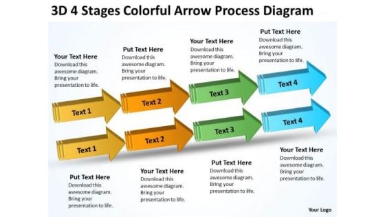 3d 4 Stages Colorful Arrow Process Diagram Business Plan Components PowerPoint Templates