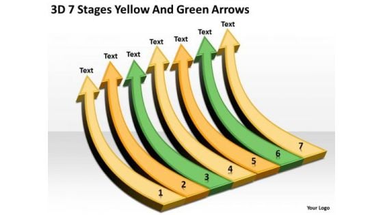 3d 7 Stages Yellow And Green Arrows Business Action Plan Template PowerPoint Slides