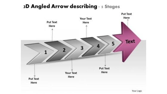 3d Angled Arrow Describing 5 Stages Business Plan Production PowerPoint Slides