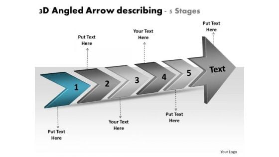 3d Angled Arrow Describing 5 Stages Flow Chart Of Production PowerPoint Slides