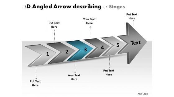 3d Angled Arrow Describing 5 Stages Ppt Flowcharting Tools PowerPoint Slides