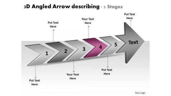 3d Angled Arrow Describing 5 Stages System Flow Charts PowerPoint Templates