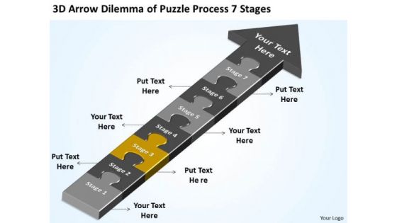 3d Arrow Dilemma Of Puzzle Process 7 Stages Ppt Business Plan Help PowerPoint Slides