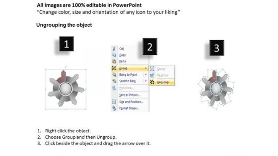 3d Arrow Flow Diagram Diverging 7 Steps Cycle Spoke Chart PowerPoint Slides