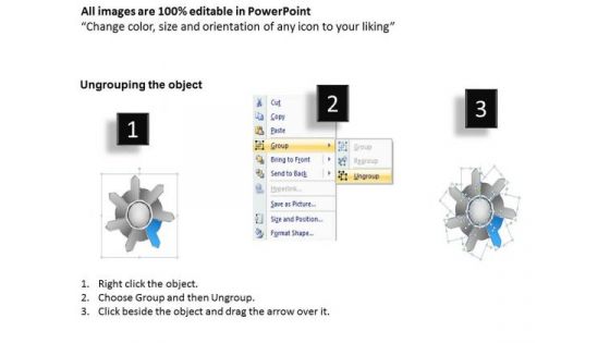 3d Arrow Flow Diagram Diverging 7 Steps Gear PowerPoint Templates