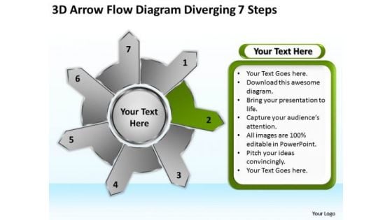 3d Arrow Flow Diagram Diverging 7 Steps Ppt Circular PowerPoint Slides