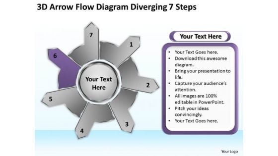3d Arrow Flow Diagram Diverging 7 Steps Ppt Relative Cycle PowerPoint Slides