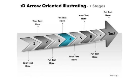 3d Arrow Oriented Illustrating 7 Stages Business Process Flow Chart PowerPoint Templates